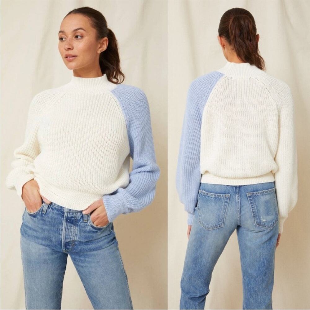 AMO Tahoe Knit Ribbed Mock Sweater Pullover Sz S
